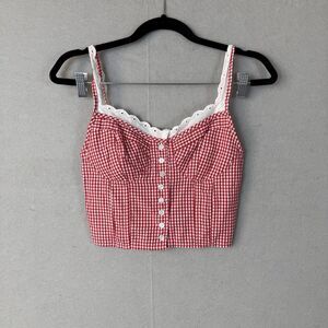 NWT Red And White Gingham Crop Corset Type Top Lace Trim Western 50’s Pinup Sz S